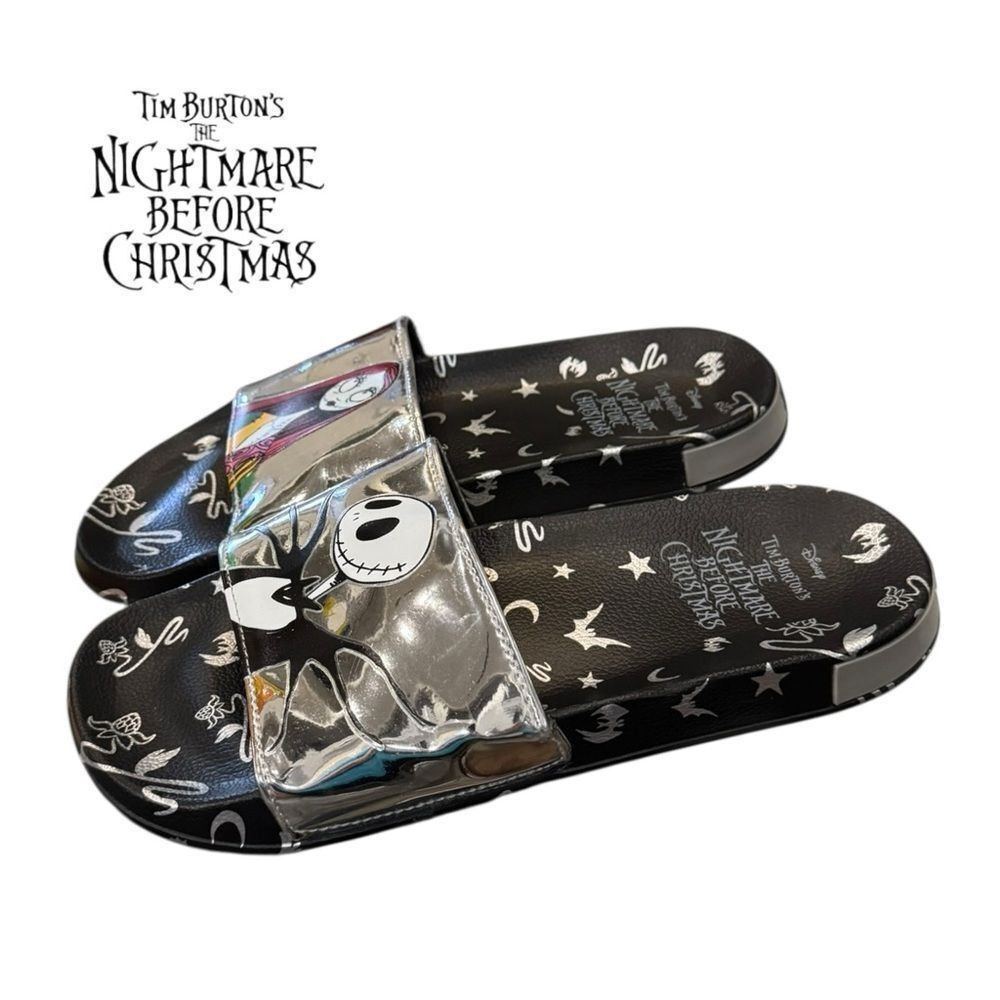 GroundUp Disney Nightmare Before Christmas Blk Silver Metallic Slide Sandals 10